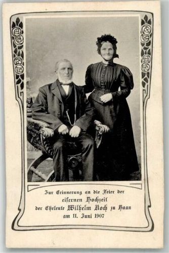 Haan 1907 Eheleute Koch Erinnerung a. d. Eiserne Hochzeit 1. Juni 1907 Portraitaufnahme
