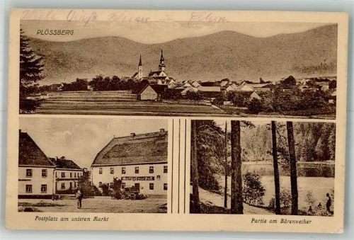 Plößberg 1924 Unterer Markt Postamt Gasthaus zur Post Am Bärenweiher