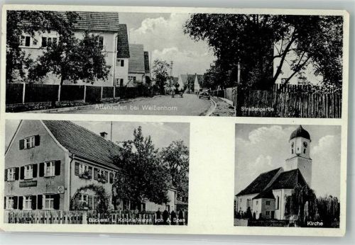 89264 W7912 Attenhofen , Kr Neu-Ulm - Bäckerei-Kolonialwaren Span Dorfstraße Kirche St. Laurentius