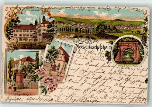 Neckarbischofsheim 1905 Schloss altes Tor i. Park Kirche Kriegerdenkmal