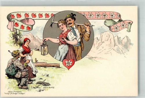 1899 Bergsteiger Liebe Alpine Postkarten Verlag Seeger Edelweiß und Herzen