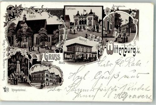 Wittenburg 1898 Rathaus Kriegerdenkmal Bahnhof Amtsgebäude Schule Bahnpost Hagen- Verlag Ottmar Zieher-München