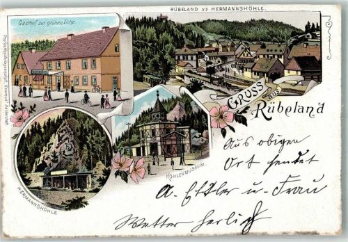 Rübeland 1899 Hermannshöhle Höhlenmuseum Gasthaus zur grünen Eiche Bahnpost Halbers- Zug 105