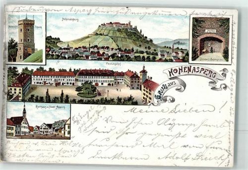 Hohenasperg 1897 Aussichtsturm Rathaus Festungshof Schubart-Gefängnis Lithographie