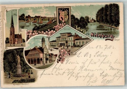 Nienburg 1902 Rathaus Bahnhof Kriegerdenkmal Weser Weserbrücke
