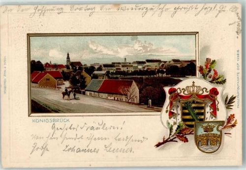Königsbrück 1902 Dorfstraße Wappen Lithographie Passepartout