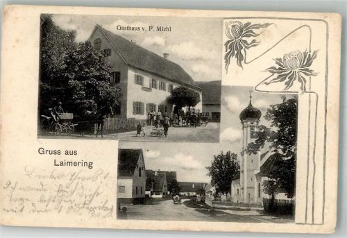 86453 W8901 Laimering 1904 - Dorfstrasse Kirche St. Georg Gasthaus Michl