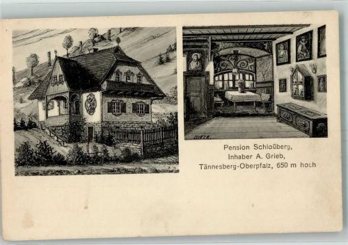 Tännesberg 1926 Pension Schloßberg Diele Alte Truhe Heiligenbilder Zeichnung