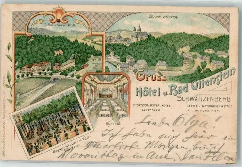08340 O9430 Schwarzenberg /Erzgeb. 1902 Lithographie Hotel & Bad Ottenstein Restaurant Kurgarten Kursaal