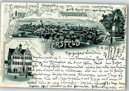 Bad Hersfeld 1899 Lithographie Rathaus Lingg von Linggenfeld Denkmal