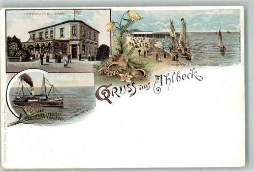Ahlbeck Gasthaus Steenborg Strand Segelboote Dampfer Swinemünde