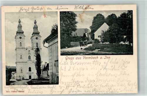 Vornbach 1905 Dorfweg Rinderfuhrwerk Klosterkirche Vormbach