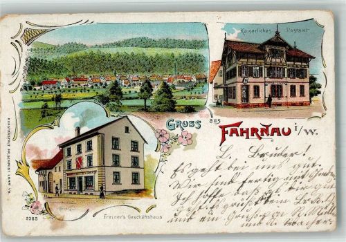 Fahrnau 1907 Lithographie Kais. Postamt Geschäft Freiner