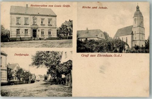 04603 O7401 Ehrenhain - Dorfstraße Gasthaus Gräfe Kirche Schule