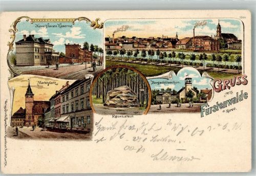 Fürstenwalde 1899 Bergschlösschen Rauenstein Marktplatz Neue Ulanen-Kaserne