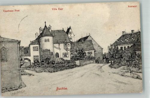 86807 W8938 Buchloe 1911 Künstlerkarte Gasthaus Post Villa Eser Rentamt Dorfstraße signiert