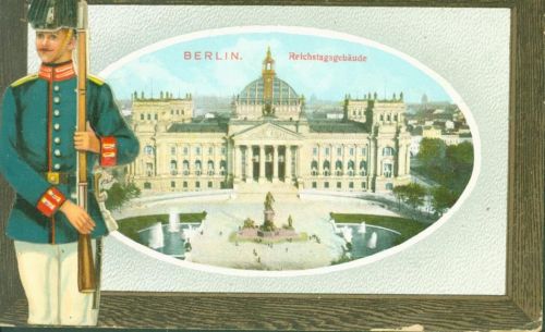 Tiergarten Wachsoldat Oblate aufgeklebt Reichstagsgebäude Holzrahmen imitiert