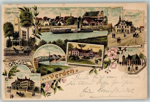 Verden 1898 Aller-Brücke Rathaus Seminar Kriegerdenkmal Dom Bahnpost