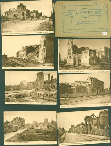 Ypres Lot mit 12 AK WK I Kriegsschäden Originalumschlag
