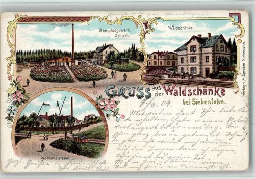 09603 O9201 Siebenlehn 1901 BOAKC Lithographie Dampfsägewerk Gasthaus Waldschänke Bahnmeisterei