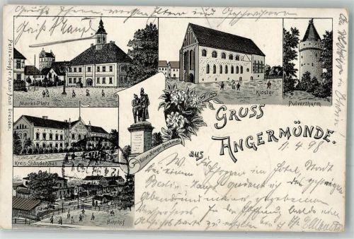 Angermünde 1898 Lithographie Vorläufer Kreis-Ständehaus Bahnhof Stauchung