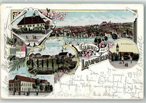 Laupheim 1899 Gasthaus zur Post Schloßberg Rathaus Stadtwappen Hl. Grabkapelle