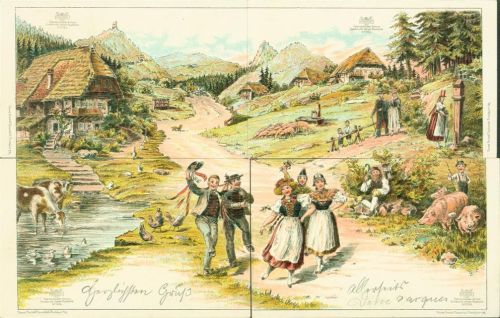 Schwarzwald Tracht Kuh Schweine 4 Karten komplett Kunstanstalt Rosenblatt