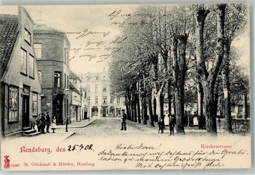 Rendsburg 1902 Kirchenstraße Bahnpost Hamburg-