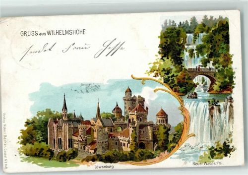 Kassel 1906 Wilhelmshöhe Gruss Löwenburg Neuer Wasserfall Brücke