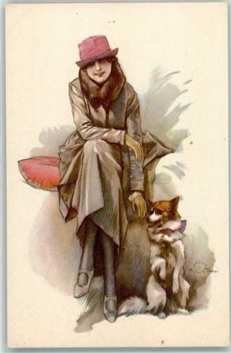 Art Deco Mode Frau mit Hund Serie 399-4 Dell Anna & Gasparini