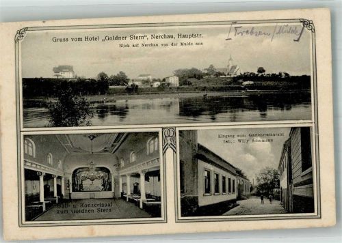 04685 O7246 Nerchau Foto AK Hotel Goldener Stern Konzertsaal Ballsaal Die Mulde