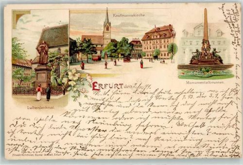 Erfurt 1899 Lutherdenkmal Kaufmannskirche Monumentalbrunnen