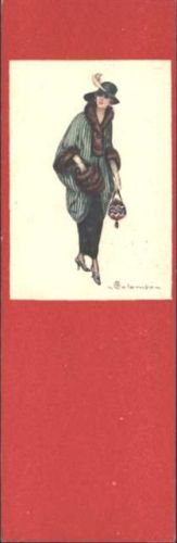Zeichnung einer Frau mit Muff, 14 cm x 4,5 cm