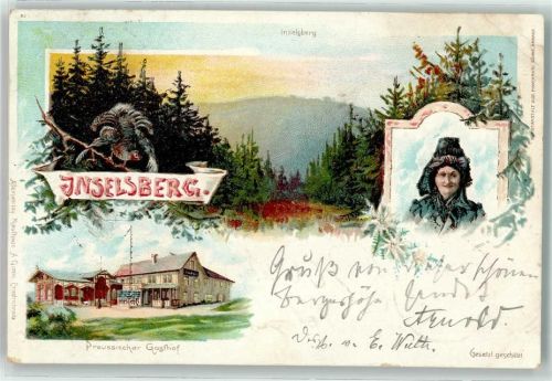 Friedrichroda 1898 Preussisches Gasthaus FrauTracht Blumen Inselberg Ort handschriftlich