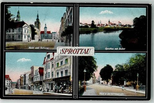 Sprottau 1917 Rathaus Marktplaz Herrenstrasse Feldpost WK I