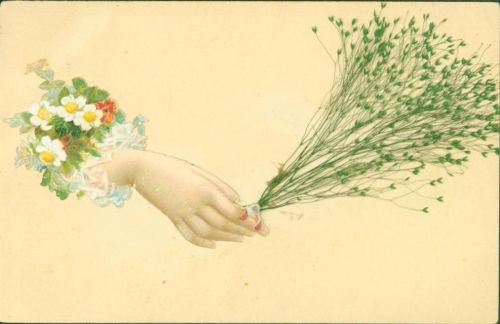 aufgeklebte Oblate und echte Gräser Besondere Karte AK mit gepressten Blumen