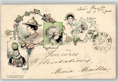 1900 Schweizer-Postkarten Verlag Benziger & Co Trachten Kopfbedeckungen