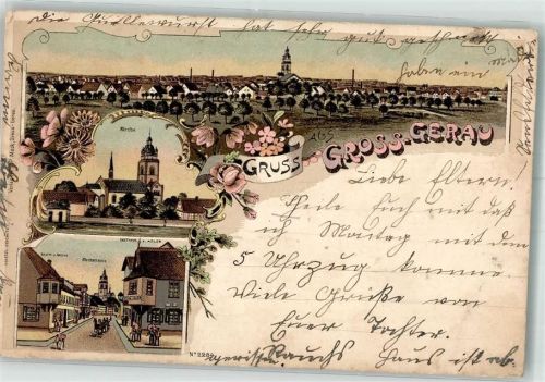 Groß-Gerau 1898 Lithographie Kirche Gasthaus Adler Kirchstraße