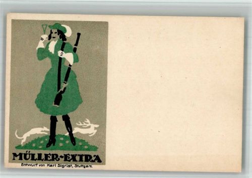 Werbung Müller Extra Jagd sign. Karl Sigrist Lithographie Sekt BOAKC
