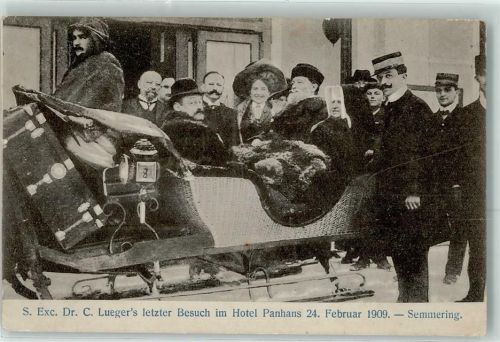 Semmering-Kurort S. Ex. Dr. C. Luegers letzter Besuch im Hotel Panhans 24. Februar 1909 Pferdeschliitten