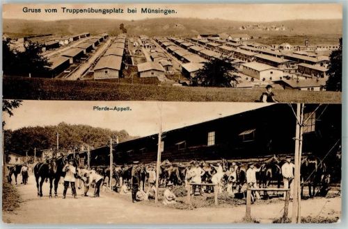Münsingen 1907 Truppenübungsplatz Gruss Pferde Appell Lager