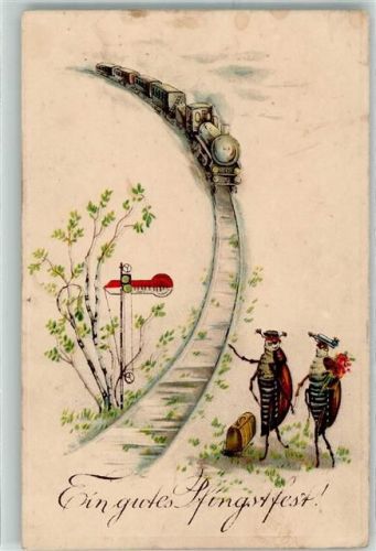 1917 vermenschlicht Eisenbahn Koffer AK