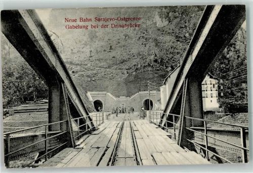1907 - neue Bahn Sarajevo Ostgrenze Gabelung bei der Drinabrücke