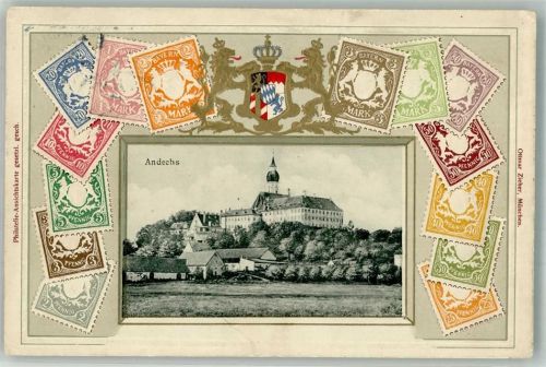 Andechs 1912 Kloster Andechs Briefmarken-Abbildungen Ottmar Zieher-München Klosterstempel