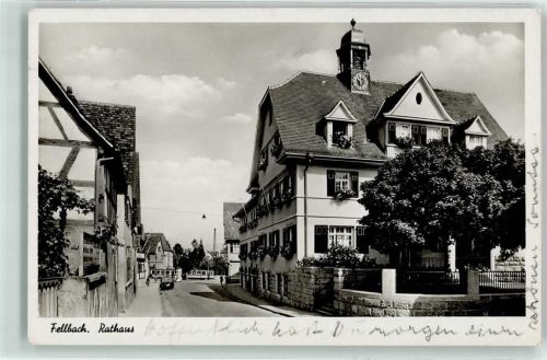 Fellbach Rathaus Uhr Straßenbahn Fabrik Litfaßsäule Auto Fachwerkhaus