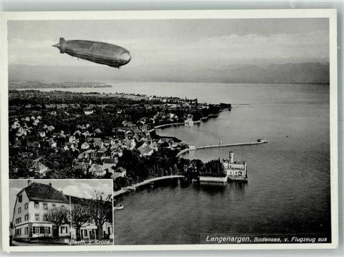 Langenargen Fliegeraufnahme Zeppelin-Luftschiff über dem Bodensee Gasthaus zur Krone