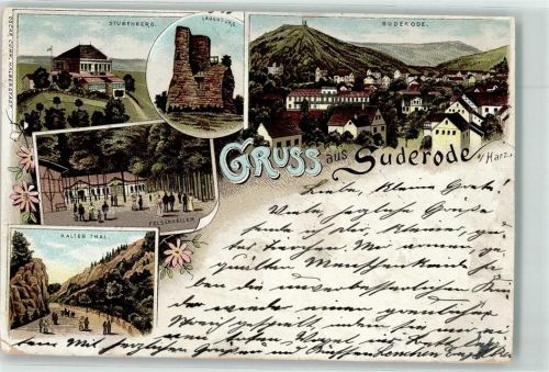 Bad Suderode 1898 Lithographie Ruine Lauenburg Stubenberg Felsenkeller Kaltes Tal