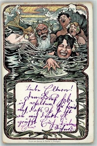 1901 Mermaid Wassergott Jugendstil