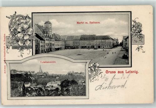 Leisnig Markt Rathaus Kirche Blumen Gruss