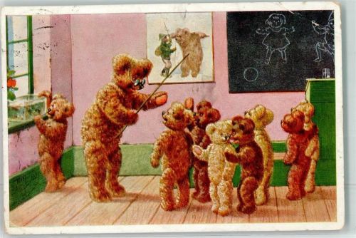 vermenschlicht Schule Meister Petz Teddy 1930 Künstlerkarte